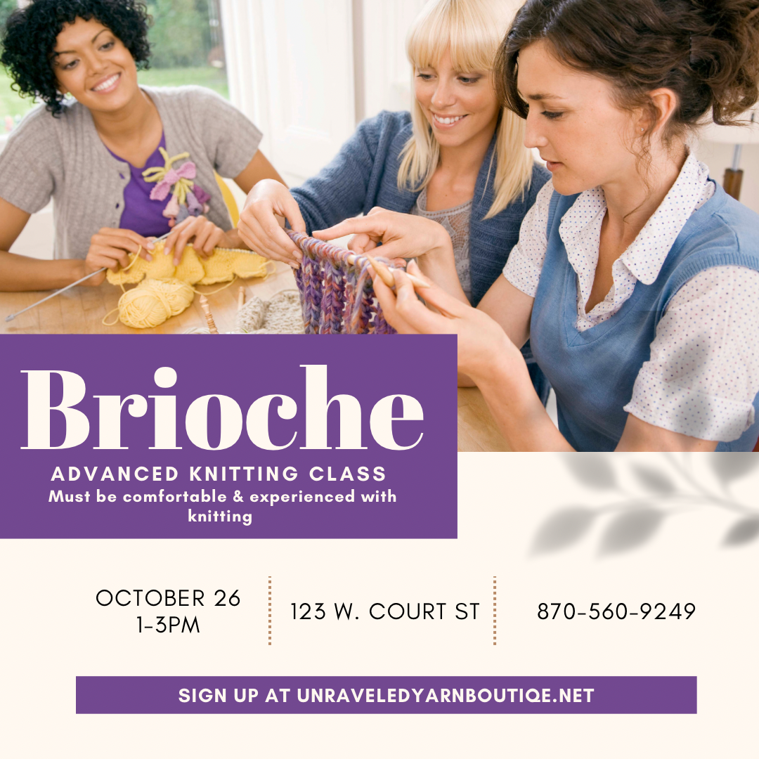 Brioche Knitting Class Oct  26th 1-3pm